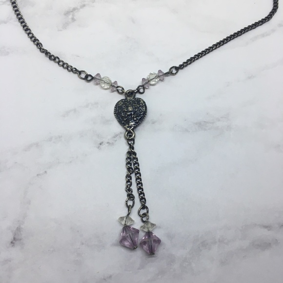 Short necklace dark bronze with heart - Picture 1 of 4